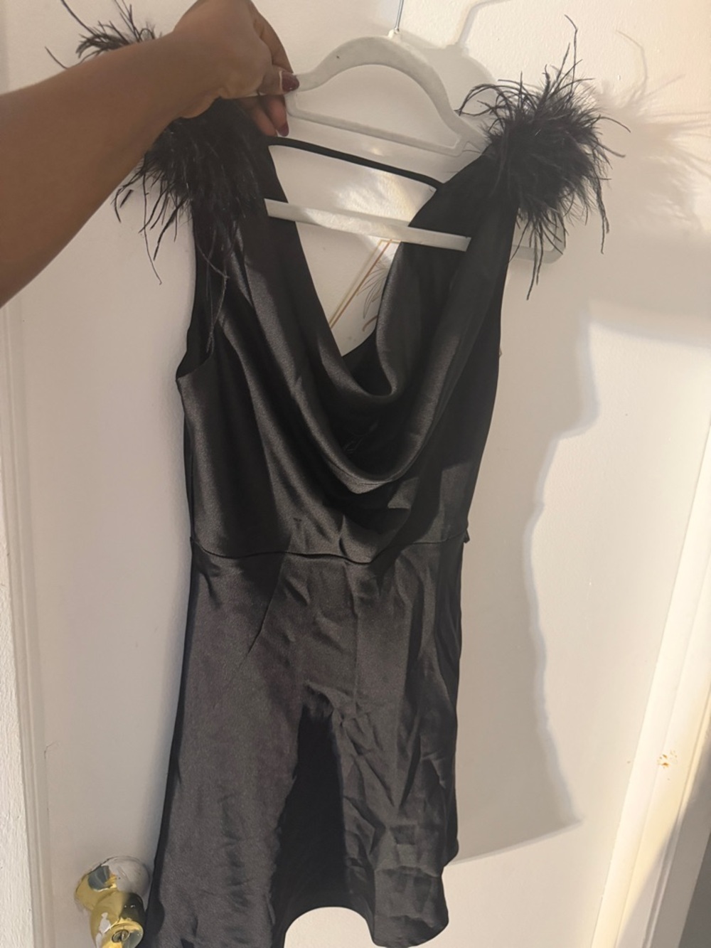 Forever 21 Black One-Shoulder Feather-Trim Mini Dress